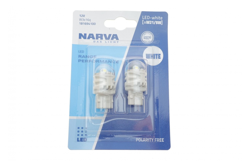 Автолампа W21/5W 12V 2.4/0.48W W3x16q LED (белая) (к-кт 2 шт)