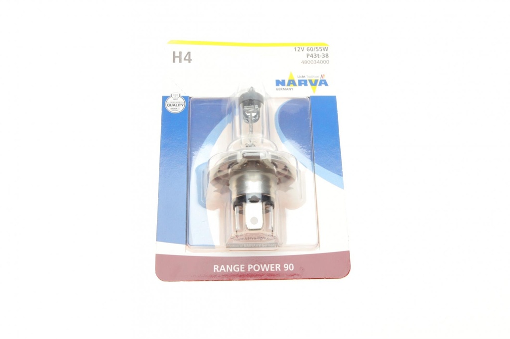 Автолампа H4 12V 60/55W P43t Range Power 90 (блістер/1шт)