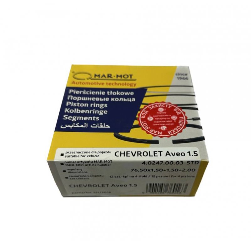 Кольца поршневые Aveo  76.5 STD   1.5-1.5-2