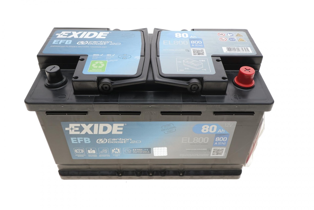 Акумулятор 80Ah-12v Exide EFB (315х175х190), R, EN800