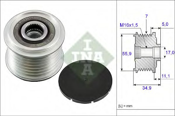 Шків генератора VAG 021 903 119 L 3.2 - 3.6 FSI 02- (Вир-во Ina)