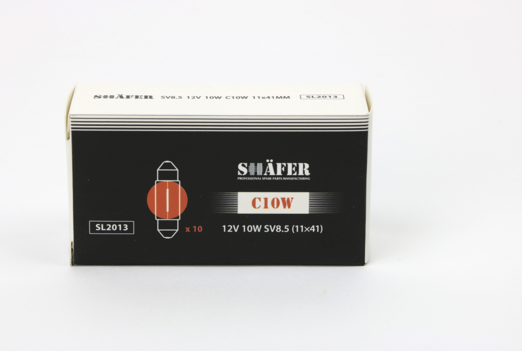 Лампа накаливания 12V C10W SV8.5 (11×41) (картонная упаковка по 10шт)