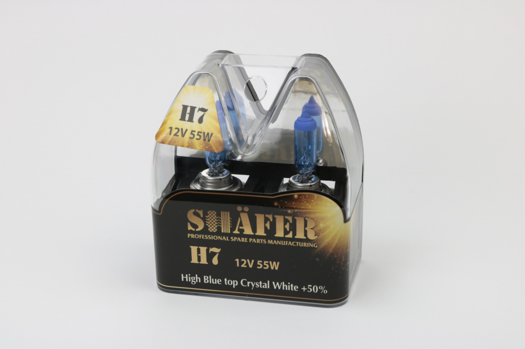 Лампа галогенная H7 12V55W High Blue top Crystal White +50% (комплект, пластиковый бокс 2шт)