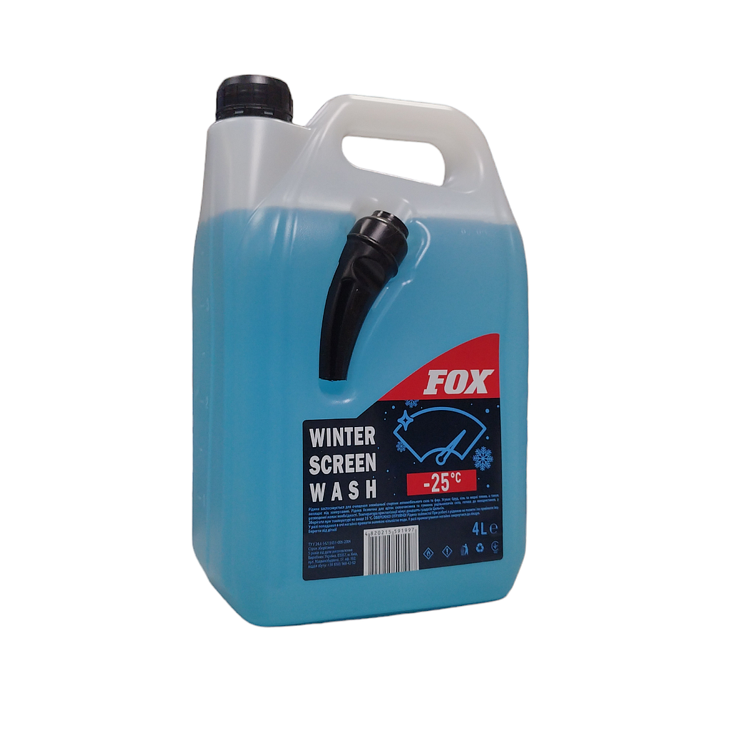 Омивач зимовий з носиком, T заявлена на банці -25 C, ФАКТИЧНА -17 C, 4.0 л., колір блакитний, запах Жуйка, виробник: Fox Poland/Europe