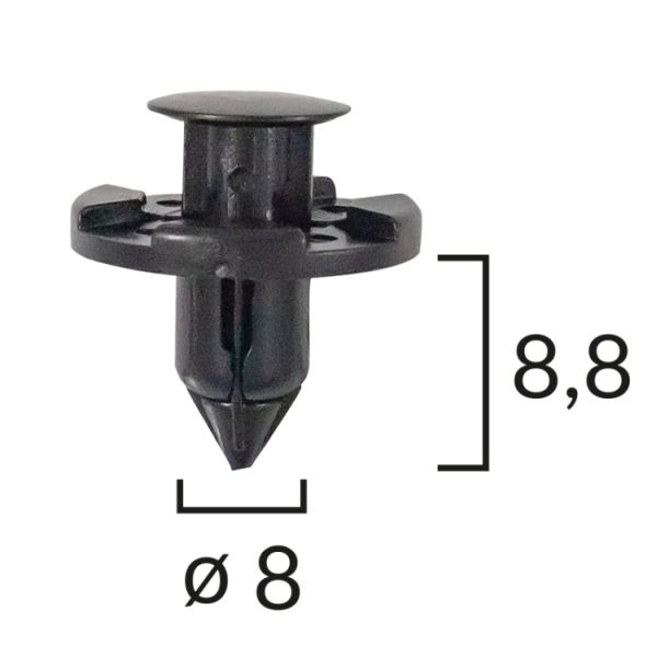 Кліпса (андапка) кріплення оббивки INFINITI EX, FX, JX, QX56; MITSUBISHI ASX, GALANT VIII, LANCER VIII, PAJERO III; NISSAN ALMERA II, ALMERA TINO, JUKE, LEAF, MAXIMA / MAXIMA QX V, MICRA III, Nissan X-Trail Juke Qashqai Micra Tiida Leaf, Subaru Forester