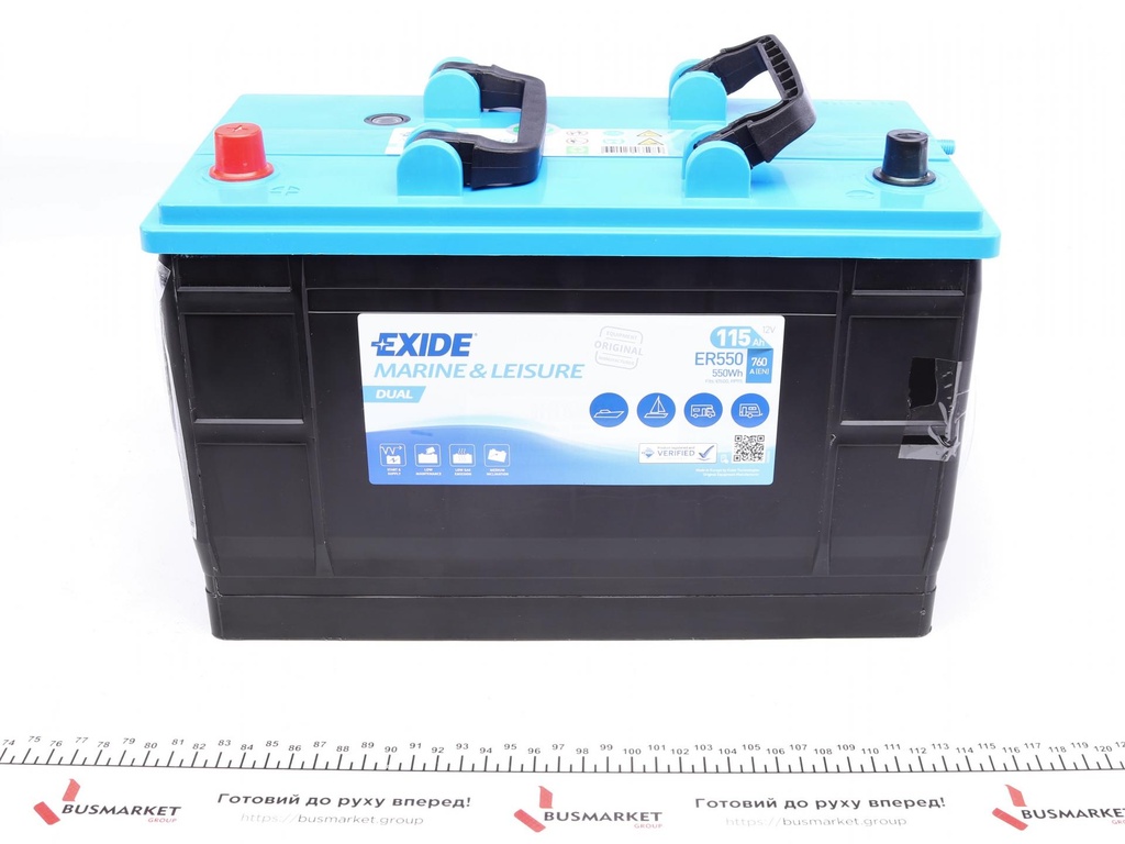 Акумулятор EXIDE 12В 115Агод./760А DUAL  MARINE/RV (L+ стандартні клеми) 350x175x235 B00 - без монтажного фланця (додатковий/пусковий/глибокий цикл/подвійного призначення)
