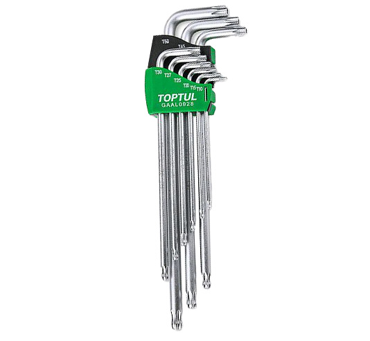 Набір Г-обр. ключів TORX T10-T50  9ед. супердовгих з отвором та шаром  