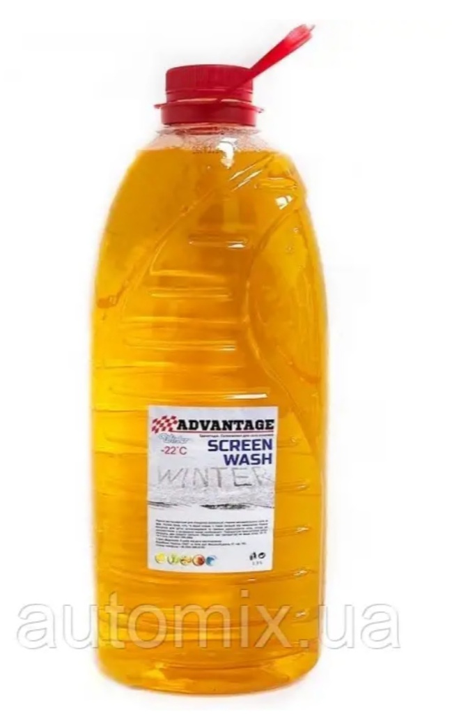 Омивач зимовий ПЕТ з ручкою, T заявлена на банці -22 C, ФАКТИЧНА -14 C, 4,0 л., колір червоний, запах Карамель, виробник: Advantage, квадратна банка