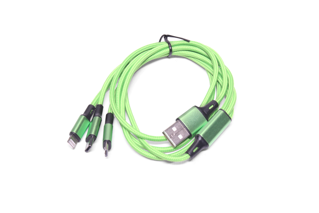 Кабель для зарядки 3 в 1, USB MicroUSB+TypeC+Lightning, 1м