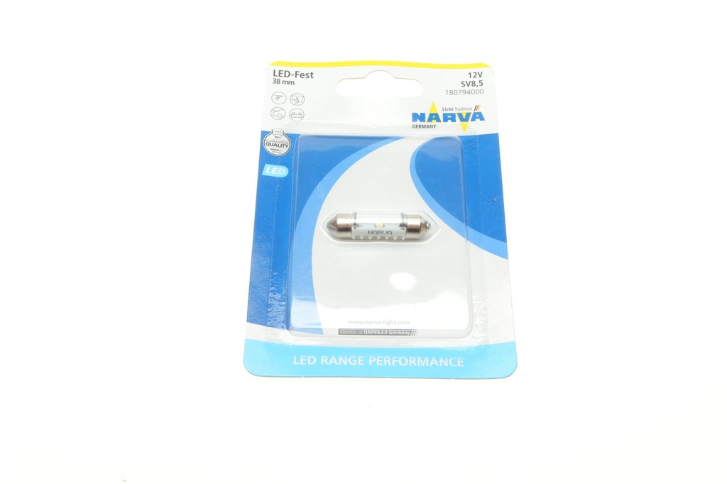 Автолампа 12V 0,6W SV8.5 (9.8x38mm) Festoon (LED) (блістер/1шт)