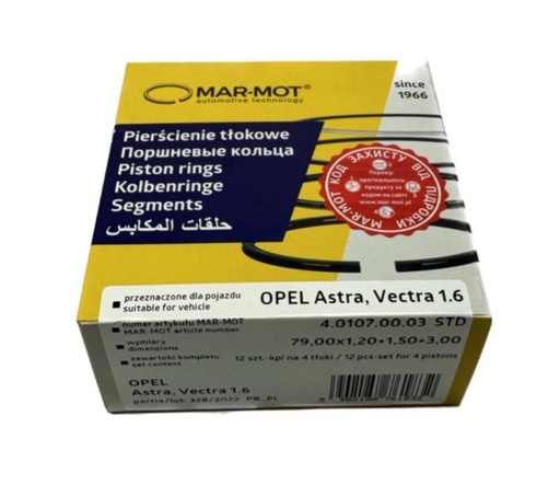 [4.0107.00.03] Кольца поршневые Opel 79 Std    1.2-1.5-3