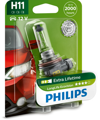[12362LLECOB1] Лампа накаливания H11 12V 55W PGJ19-2 LongerLife Ecovision 1шт blister