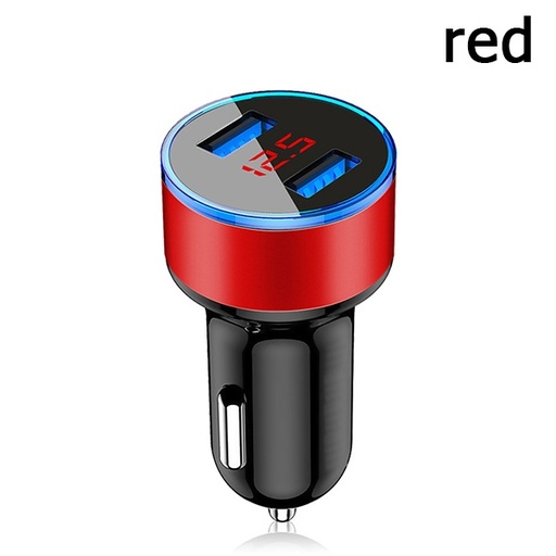 [USB GEUMXL  red] Автомобільне зарядне пристрій з 2 USB-портами та індикатор зарядки (колір червоний)