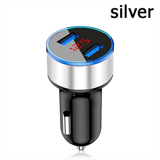 [USB GEUMXL silver] Автомобильное зарядное устройство с 2 USB-портами и индикатор зарядки (цвет серый)