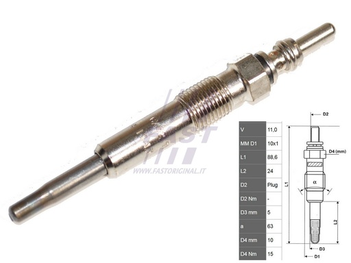 [FT82726] Свічка розжарювання Renault Master 1.9DCI (98-) (FT82726) Fast