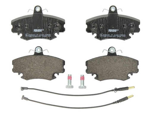 [FDB845] Комплект гальмівних колодок передн (з гвинтами гальмівного супорта), DACIA LOGAN, LOGAN EXPRESS, LOGAN II, LOGAN MCV, SANDERO, SOLENZA, SUPERNOVA; PEUGEOT 205 I, 205 II, 309 I 1.0-Electric 05.77-