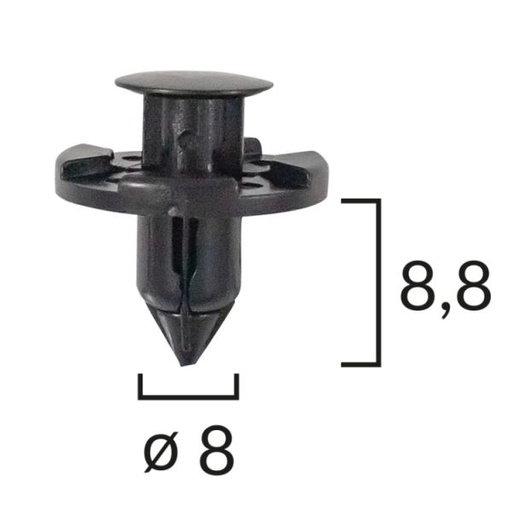 [KJ-826] Клипса (андапка) крепления обшивки INFINITI EX, FX, JX, QX56; MITSUBISHI ASX, GALANT VIII, LANCER VIII, PAJERO III; NISSAN ALMERA II, ALMERA TINO, JUKE, LEAF, MAXIMA / MAXIMA QX V, MICRA III, MICRA IV 09.88-