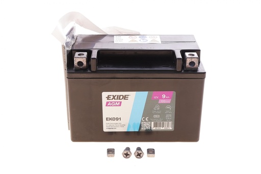 [EK091] Акумулятор EXIDE 12В 9Агод./120А AGM  AUXILIARY (L+ мотоцикл клеми m12) 150x90x105 B00 - без монтажного фланця (додатковий)
