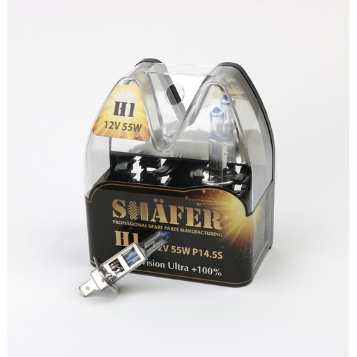 [SL3001] Лампа галогеновая H1 12V55W P14.5S Super Vision Ultra +100% (комплект, пластиковый бокс 2шт)