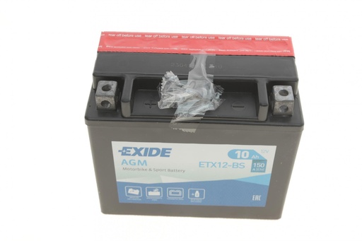 [ETX12-BS] Акумуляторна батарея 10Ah/150A (150x87x130/+L/B0) (AGM) (мото) (сухозаряджена)
