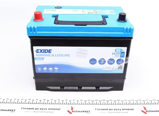 [ER350] Акумулятор EXIDE 12В 80Агод./570А DUAL  MARINE/RV (L+ стандартні клеми) 270x173x222 B00 - без монтажного фланця (додатковий/пусковий/глибокий цикл/подвійного призначення)