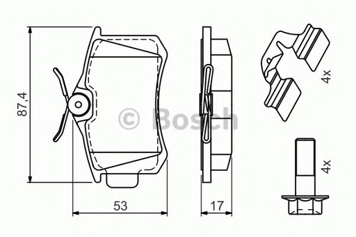 [0 986 494 596] Колодки тормозные (задние) VW Caddy III 04-/Peugeot 308 07-/Citroen C4 04- (Lucas) (87.2x53.2x16.3)