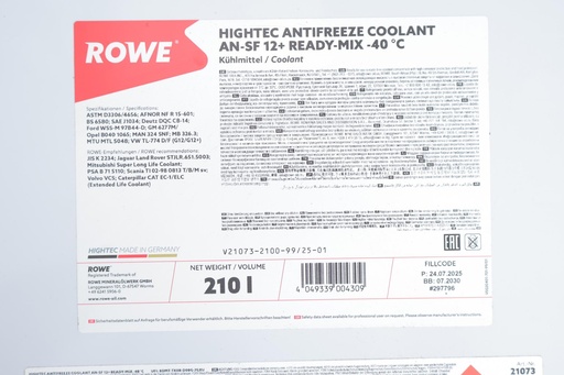 [21073-2100-99] Антифриз (фіолетовий) G12/G12+ (210L) AN-SF 12+ READY-MIX -40°C HIGHTEC ANTIFREEZE