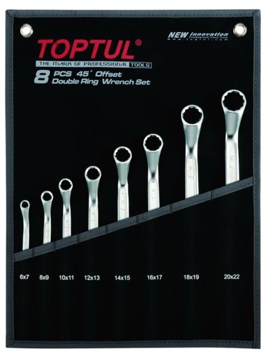 [GPAH0804] (EN) Double-ended ring wrench - offset 12-кутна, 6x7, 8x9, 10x11, 12x13, 14x15, 16x17, 18x19, 20x22, тип: (EN) bent, 45°, 8 шт