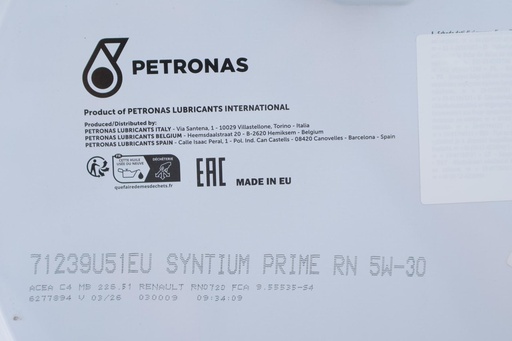 [71239U51EU] Олива 5W30 SYNTIUM PRIME RN (60L) (RN 0720/MB 226.51) (ACEA C4) заміна для 70543U51EU