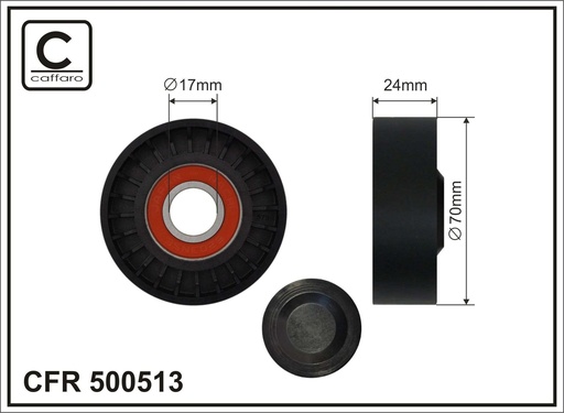 [500513] Ролик натяжного механізму поліклинового ремня Citroen C1 II, Peugeot 108, Toyota Aygo/Yaris 1.0 04.14   70x17x24