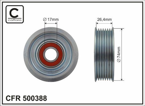 [500388] Ролик проміжний поліклинового ремня Honda Accord VII/VIII/Civic/VII/VIII/Integra 2.0/2.4 09.01-   74x17x26,4