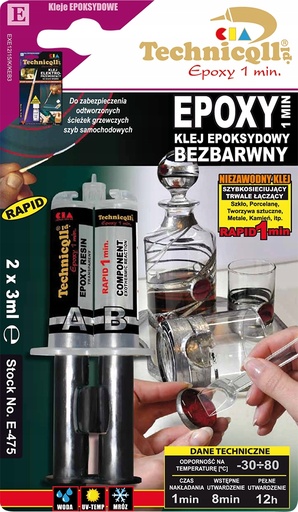 [E475] Technicqll E-475 Клей епоксидний прозорий 1хв 2x3ml шприц